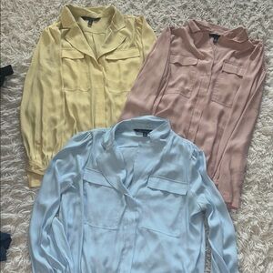 White House Black Market Pastel Button-Down Trio — Yellow, Pink & Blue Tops